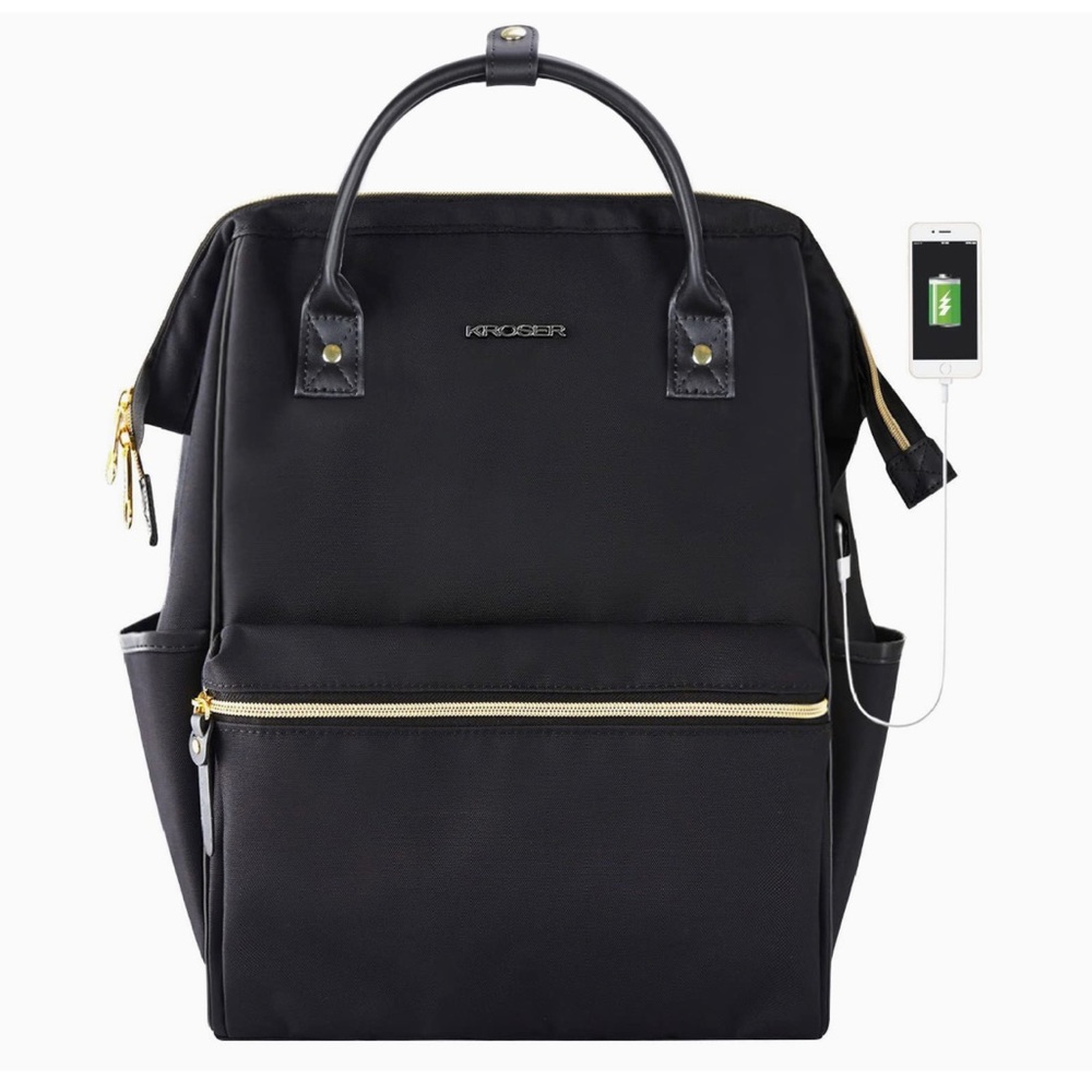 KROSER Stylish Laptop Backpack 15.6 Inch with USB Port in Black